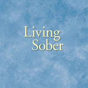 A blue sky with the words living sober written in it.