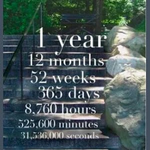 A picture of stairs with the numbers 1 year and hours.