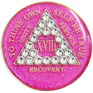 Pink glitter crystallized aa recovery coin