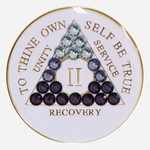 With a mesmerizing transition of Swarovski crystals from white to purple, this Crystal AA Medallion captures the transformative power of the recovery journey.