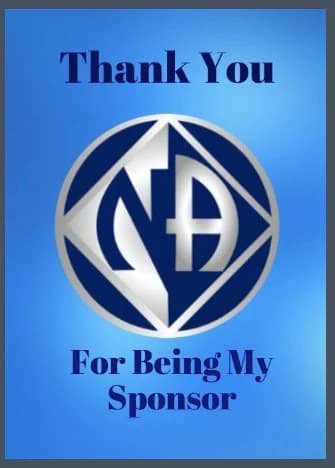 A blue and white poster with the words " thank you for being my sponsor ".